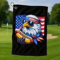 Funny Bald Eagle Hotdog American Flag 4th Of July Patriotic Golf Towel
