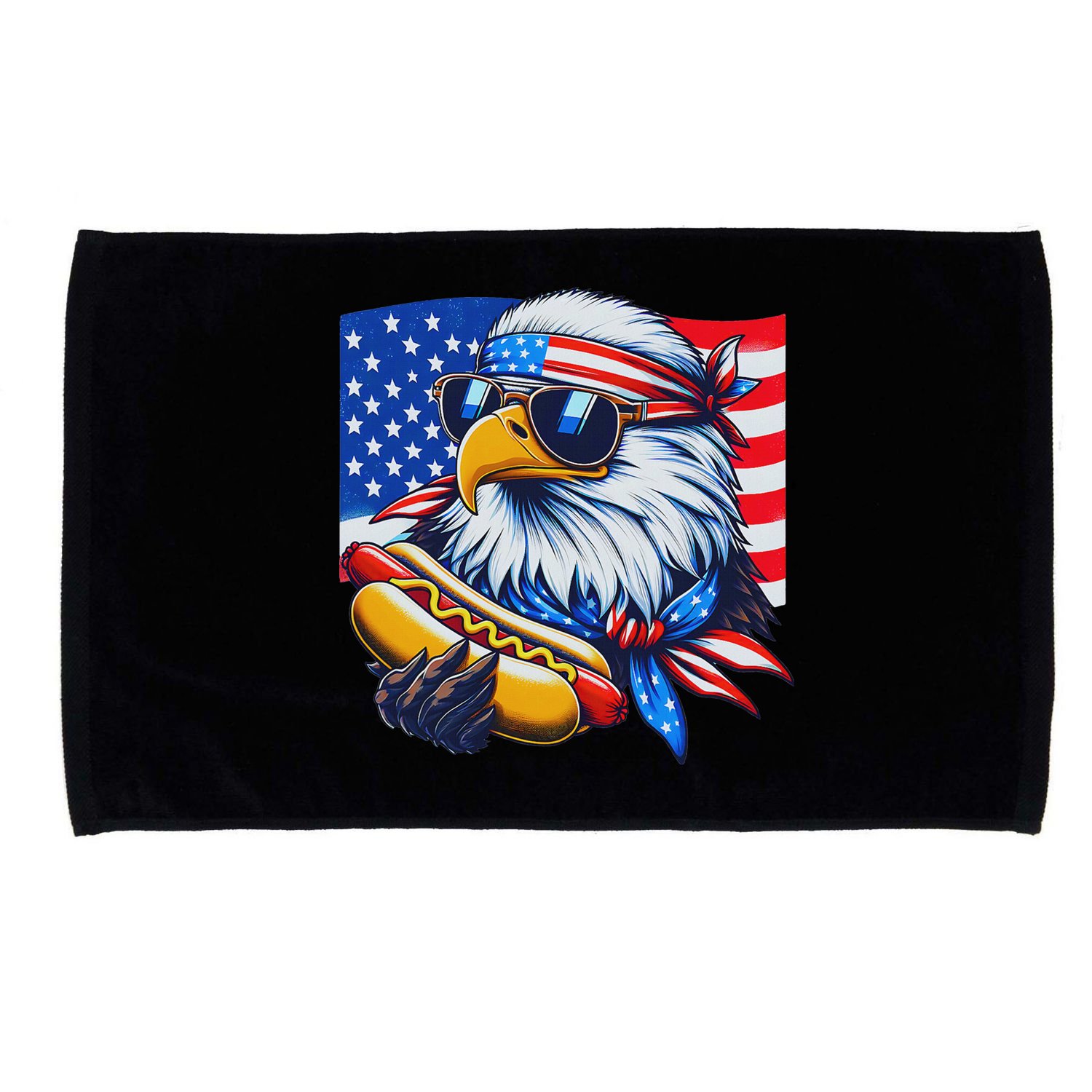 Funny Bald Eagle Hotdog American Flag 4th Of July Patriotic Microfiber Hand Towel