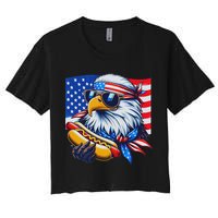 Funny Bald Eagle Hotdog American Flag 4th Of July Patriotic Women's Crop Top Tee