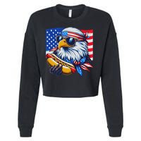 Funny Bald Eagle Hotdog American Flag 4th Of July Patriotic Cropped Pullover Crew
