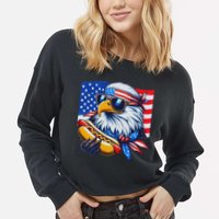 Funny Bald Eagle Hotdog American Flag 4th Of July Patriotic Cropped Pullover Crew