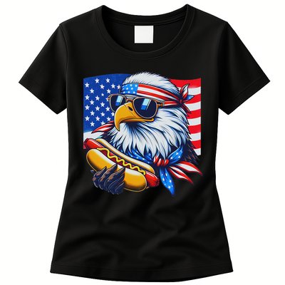 Funny Bald Eagle Hotdog American Flag 4th Of July Patriotic Womens T-Shirt