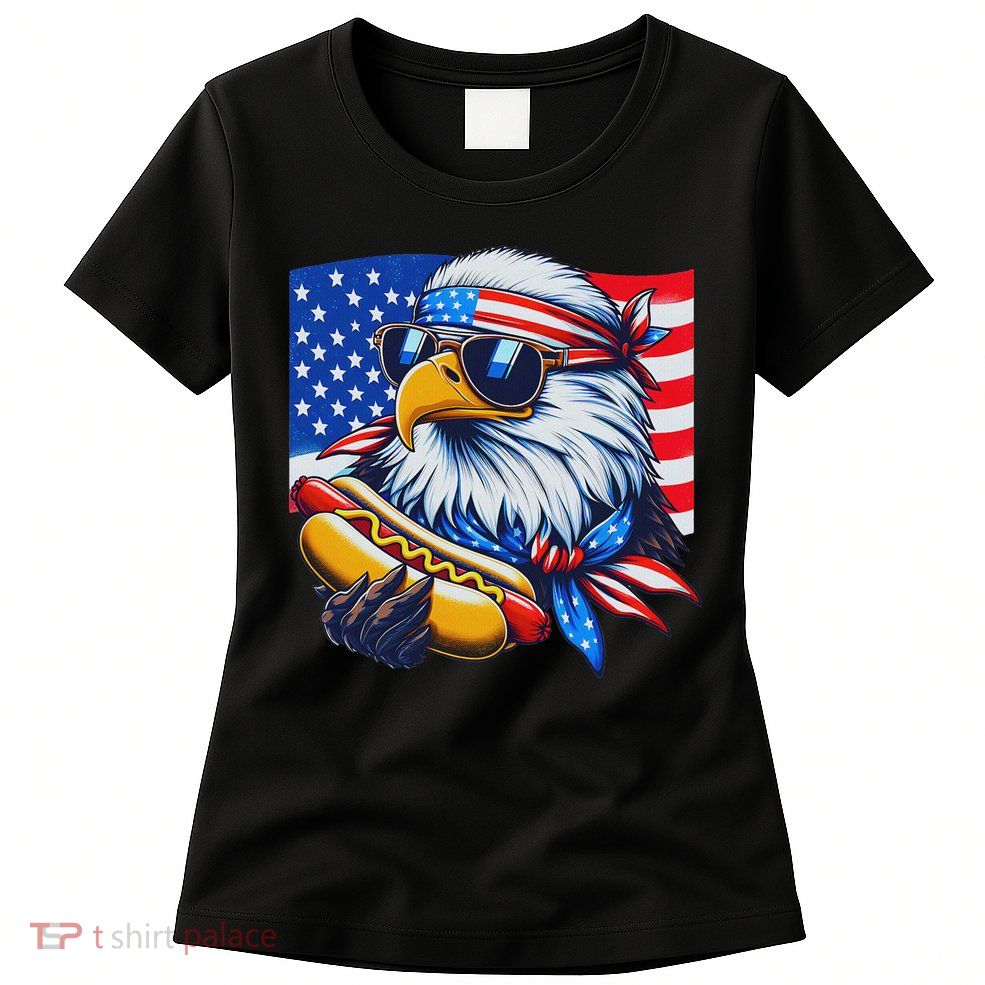 Funny Bald Eagle Hotdog American Flag 4th Of July Patriotic Womens T-Shirt