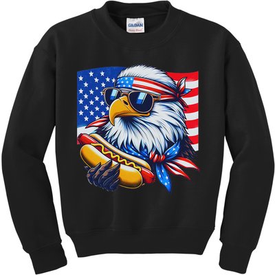 Funny Bald Eagle Hotdog American Flag 4th Of July Patriotic Kids Sweatshirt
