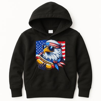 Funny Bald Eagle Hotdog American Flag 4th Of July Patriotic Kids Hoodie