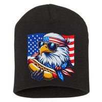 Funny Bald Eagle Hotdog American Flag 4th Of July Patriotic Short Acrylic Beanie