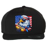 Funny Bald Eagle Hotdog American Flag 4th Of July Patriotic Wool Snapback Cap