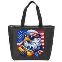 Funny Bald Eagle Hotdog American Flag 4th Of July Patriotic Zip Tote Bag