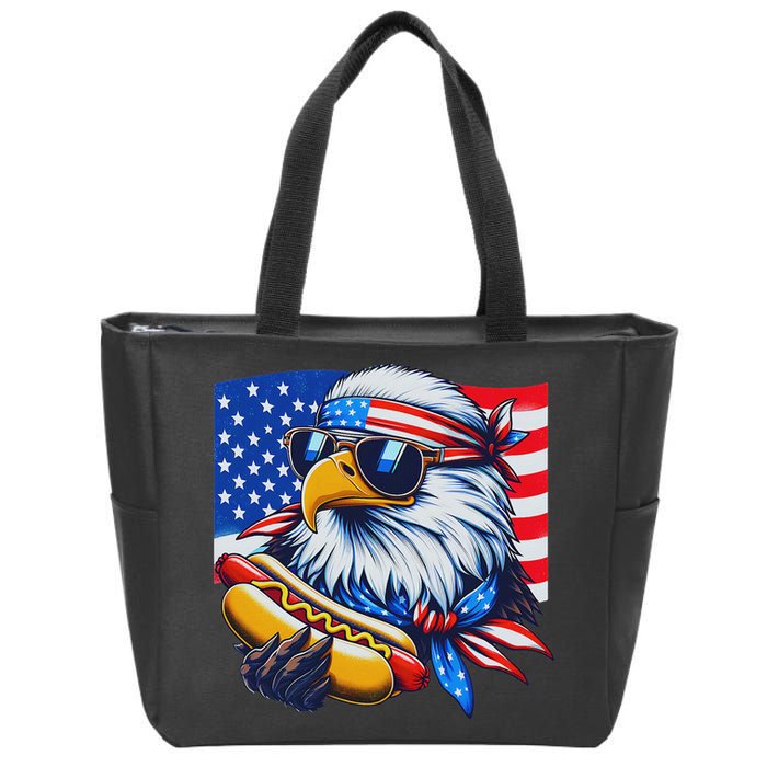 Funny Bald Eagle Hotdog American Flag 4th Of July Patriotic Zip Tote Bag