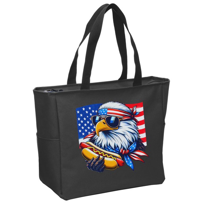 Funny Bald Eagle Hotdog American Flag 4th Of July Patriotic Zip Tote Bag
