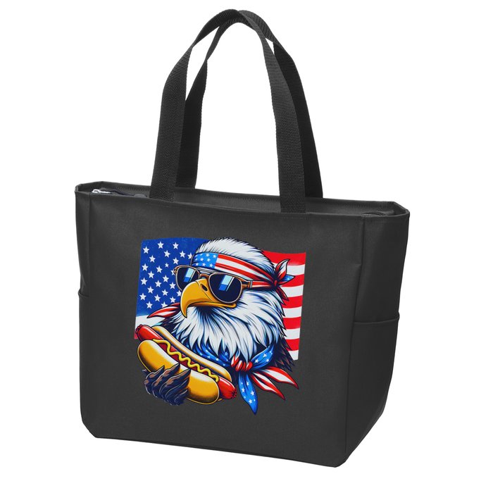 Funny Bald Eagle Hotdog American Flag 4th Of July Patriotic Zip Tote Bag