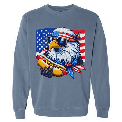 Funny Bald Eagle Hotdog American Flag 4th Of July Patriotic Garment-Dyed Sweatshirt