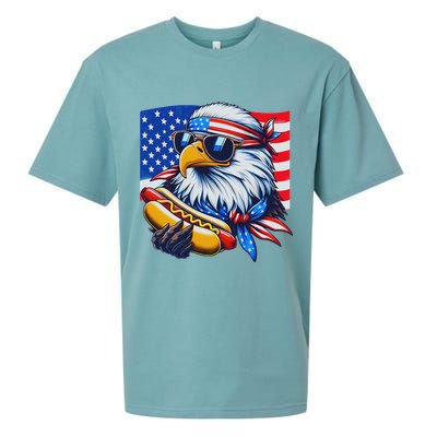 Funny Bald Eagle Hotdog American Flag 4th Of July Patriotic Sueded Cloud Jersey T-Shirt