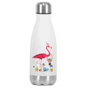 Flamingo Bunny Easter Eggs Hunting Flamingo Happy Easter Funny Gift Stainless Steel Insulated Water Bottle