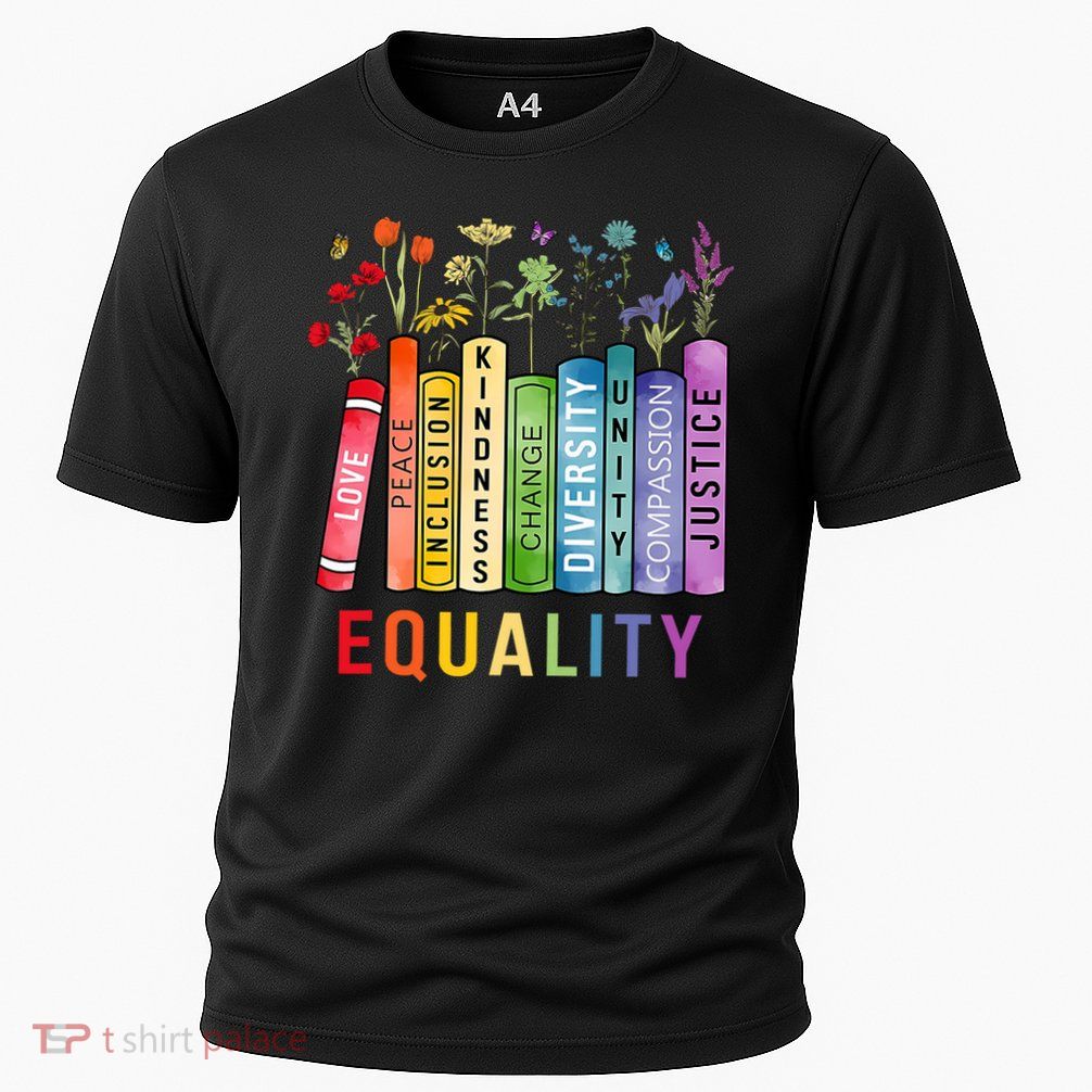 Floral Book Equality Human Rights, Social Justice Peace Love Cooling Performance Crew T-Shirt