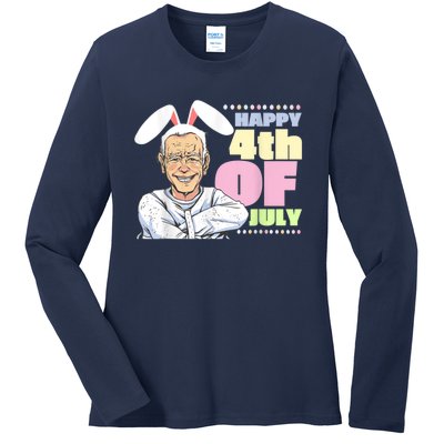 Funny Biden Easter Bunny Confused Happy 4th Of July Ladies Long Sleeve Shirt