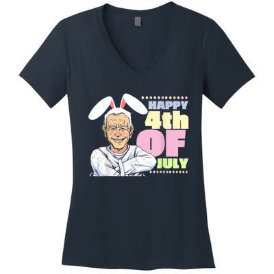 Funny Biden Easter Bunny Confused Happy 4th Of July Women's V-Neck T-Shirt