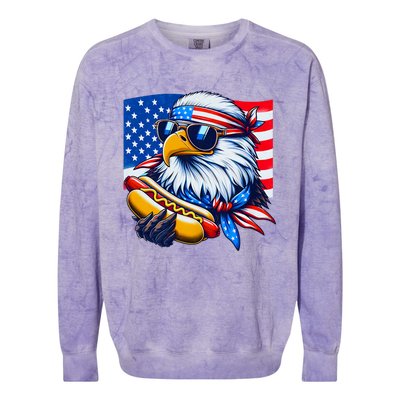 Funny Bald Eagle Hotdog American Flag 4th Of July Patriotic Colorblast Crewneck Sweatshirt