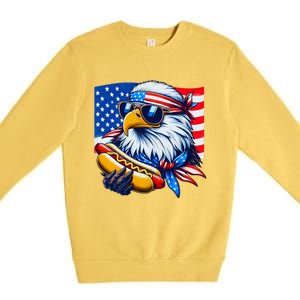 Funny Bald Eagle Hotdog American Flag 4th Of July Patriotic Premium Crewneck Sweatshirt