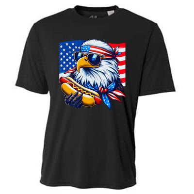 Funny Bald Eagle Hotdog American Flag 4th Of July Patriotic Cooling Performance Crew T-Shirt