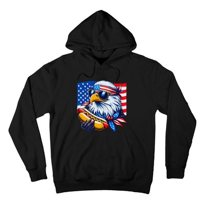 Funny Bald Eagle Hotdog American Flag 4th Of July Patriotic Hoodie