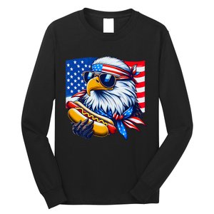 Funny Bald Eagle Hotdog American Flag 4th Of July Patriotic Long Sleeve Shirt