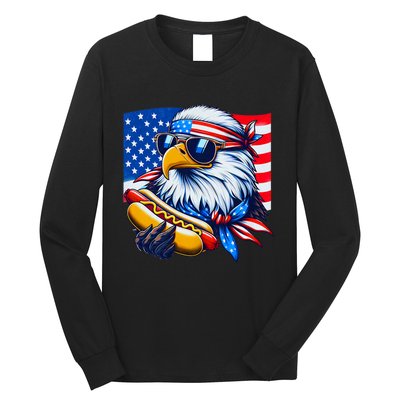 Funny Bald Eagle Hotdog American Flag 4th Of July Patriotic Long Sleeve Shirt