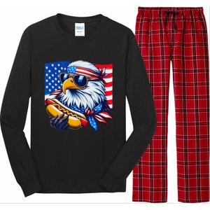 Funny Bald Eagle Hotdog American Flag 4th Of July Patriotic Long Sleeve Pajama Set