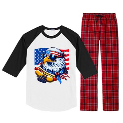 Funny Bald Eagle Hotdog American Flag 4th Of July Patriotic Raglan Sleeve Pajama Set