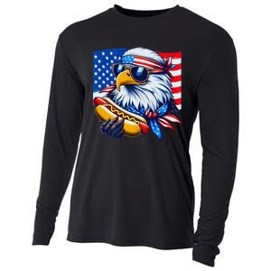 Funny Bald Eagle Hotdog American Flag 4th Of July Patriotic Cooling Performance Long Sleeve Crew