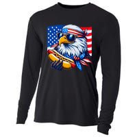 Funny Bald Eagle Hotdog American Flag 4th Of July Patriotic Cooling Performance Long Sleeve Crew