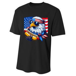 Funny Bald Eagle Hotdog American Flag 4th Of July Patriotic Performance Sprint T-Shirt