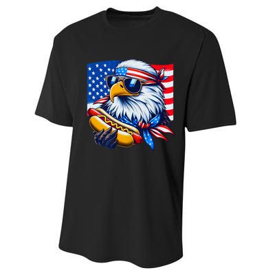 Funny Bald Eagle Hotdog American Flag 4th Of July Patriotic Performance Sprint T-Shirt