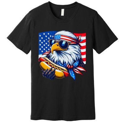 Funny Bald Eagle Hotdog American Flag 4th Of July Patriotic Premium T-Shirt