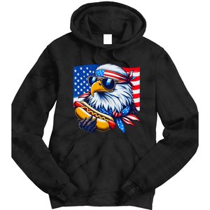 Funny Bald Eagle Hotdog American Flag 4th Of July Patriotic Tie Dye Hoodie