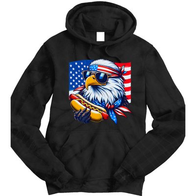 Funny Bald Eagle Hotdog American Flag 4th Of July Patriotic Tie Dye Hoodie