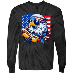 Funny Bald Eagle Hotdog American Flag 4th Of July Patriotic Tie-Dye Long Sleeve Shirt