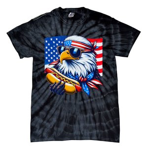 Funny Bald Eagle Hotdog American Flag 4th Of July Patriotic Tie-Dye T-Shirt