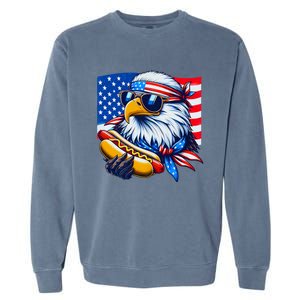 Funny Bald Eagle Hotdog American Flag 4th Of July Patriotic Garment-Dyed Sweatshirt