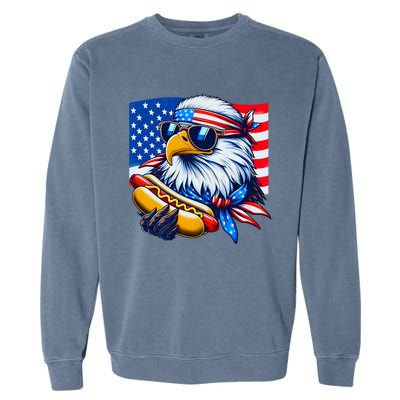 Funny Bald Eagle Hotdog American Flag 4th Of July Patriotic Garment-Dyed Sweatshirt