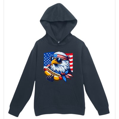 Funny Bald Eagle Hotdog American Flag 4th Of July Patriotic Urban Pullover Hoodie