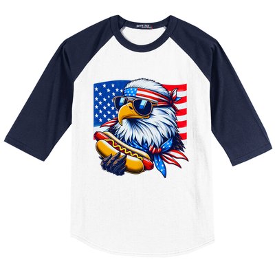 Funny Bald Eagle Hotdog American Flag 4th Of July Patriotic Baseball Sleeve Shirt