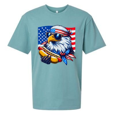 Funny Bald Eagle Hotdog American Flag 4th Of July Patriotic Sueded Cloud Jersey T-Shirt