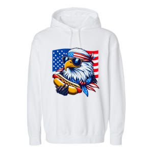 Funny Bald Eagle Hotdog American Flag 4th Of July Patriotic Garment-Dyed Fleece Hoodie