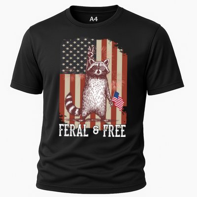 Feral But Free Raccoon July 4th Patriotic For Family Cooling Performance Crew T-Shirt