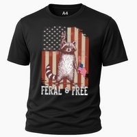 Feral But Free Raccoon July 4th Patriotic For Family Cooling Performance Crew T-Shirt