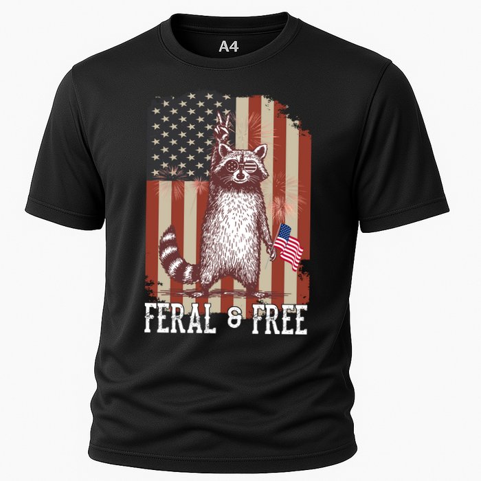 Feral But Free Raccoon July 4th Patriotic For Family Cooling Performance Crew T-Shirt