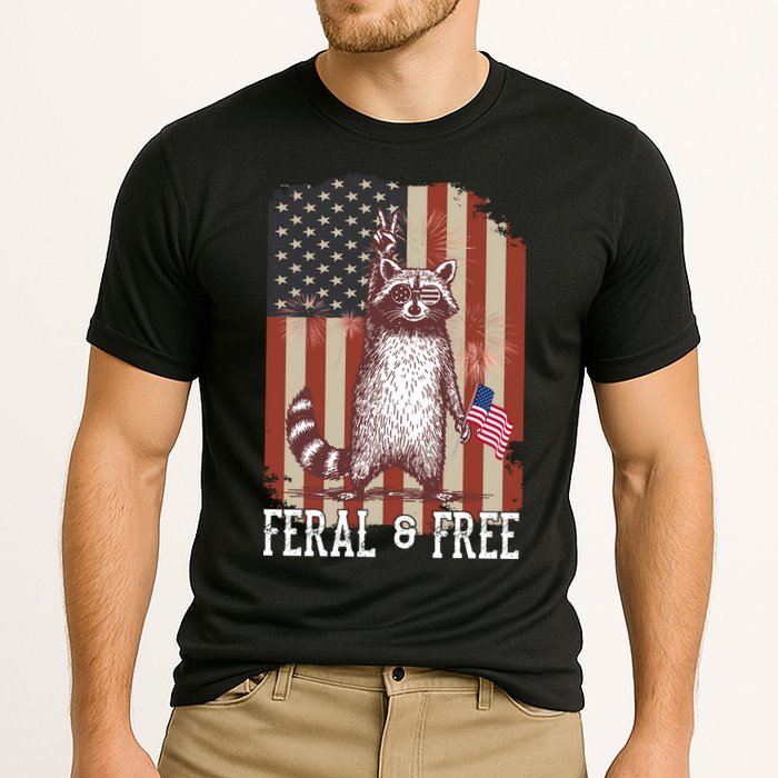 Feral But Free Raccoon July 4th Patriotic For Family Cooling Performance Crew T-Shirt