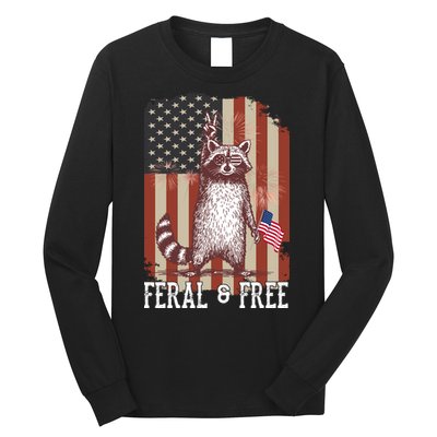 Feral But Free Raccoon July 4th Patriotic For Family Long Sleeve Shirt