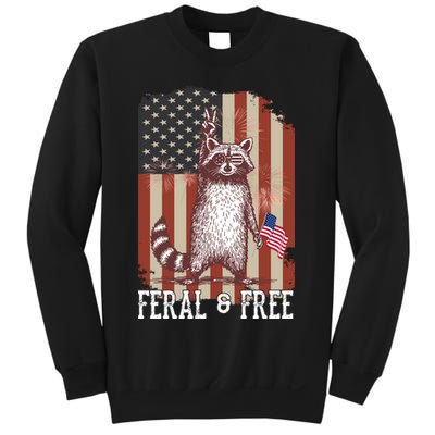 Feral But Free Raccoon July 4th Patriotic For Family Sweatshirt